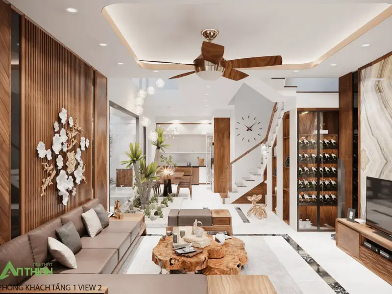 Thiết kế nội thất biệt thự chị Hà – Kim Nỗ: Tiểu Cảnh Thông Tầng Giữa Lòng Ngôi Nhà